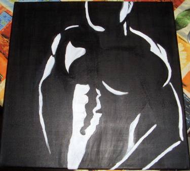 Black white Nude sexy male hot muscles original canvas painting thumb