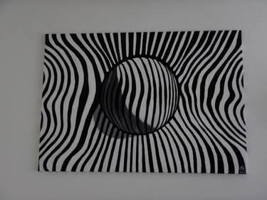 Striped ball 3D black and white original painting canvas BIG thumb