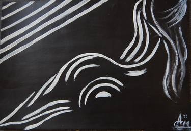 Nude erotic back ass zebra black and white painting thumb