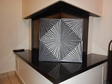3D 3 DIMENSIONAL ORIGINAL painting black white modern art stripes illusion COA thumb