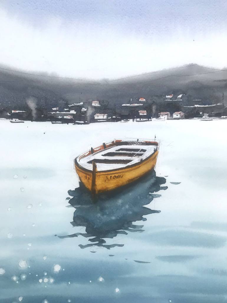 Original Impressionism Boat Painting by Swarup Dandapat