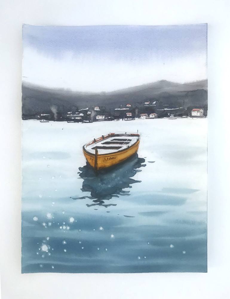 Original Impressionism Boat Painting by Swarup Dandapat