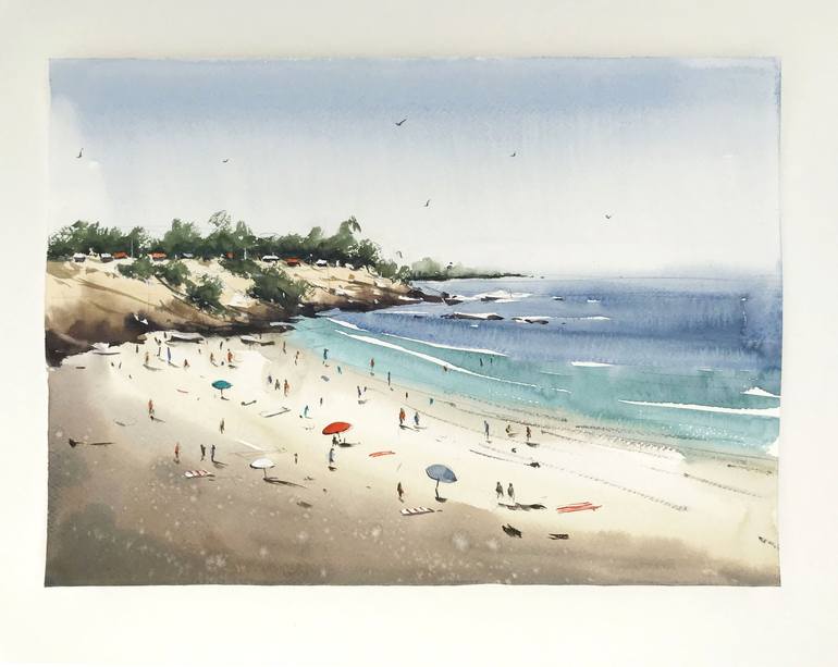 Original Impressionism Beach Painting by Swarup Dandapat