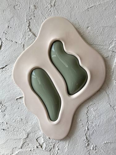 sage and cream ceramic wall sculpture thumb