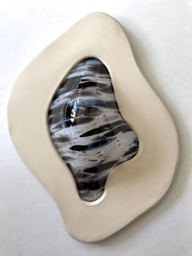 black and white glass and ceramic wall sculpture thumb