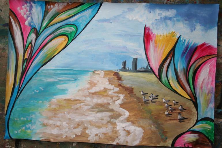 Original Modern Beach Painting by Aleksandra Cherepanova