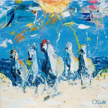 Horse painting - ON THE BEACH equine art 120 x 120 cm. 47.24"x 47.24' by Oswin Gesselli thumb