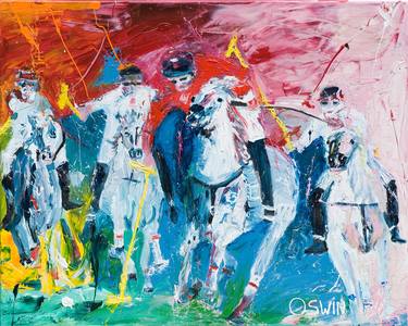 Horse painting: Polo - 80 x 100 cm- equine art sports by Oswin Gesselli thumb