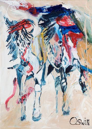 Horse painting - Desert horses 70 x 50 cm. Equine art by Oswin Gesselli thumb