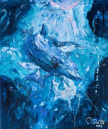 Dolphins - Sea life - 120 x 100 cm. painting by Oswin Gesselli thumb