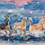 Horse painting: Five horses on the beach by Oswin Gesselli