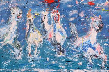 Equine art: WILD HORSES IV 150 x 100 cm | horse painting by Oswin Gesselli thumb