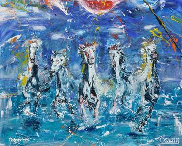 Horse painting - WILD HORSES VI 80 x 100 x 4,5 cm. | 31.5"x 39.37" Equine art by Oswin Gesselli thumb