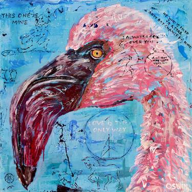 LOVE IS THE ONLY WAY - Flamingo 80 x 80 cm | 31.5"x31.5" Series Hidden Treasures by Oswin Gesselli thumb
