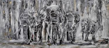 Elephant painting - ELEPHANT FAMILY - 180 x 80 cm.- 70.87"x 31.5" - Art series Oswin Gesselli: The Unforgettable - Fine art thumb