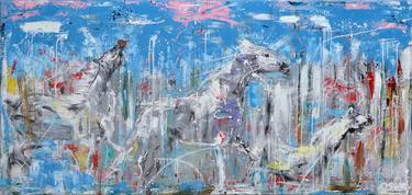 Equine art - FINDING LOVE 100X200 cm.- 39.37"x 78.74" - horse painting by Oswin Gesselli thumb