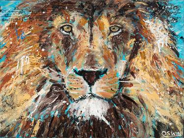 CECIL THE LION KING - 60 x 80 cm. - Oswin Gesselli - Series Hidden Treasures -male lion, wild cats art thumb