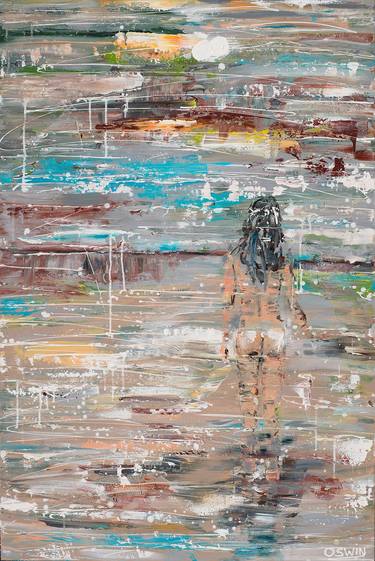 Female nude: Evening Walk at the Beach 120x80 cm.|47.24"x31.5" painting Oswin Gesselli thumb
