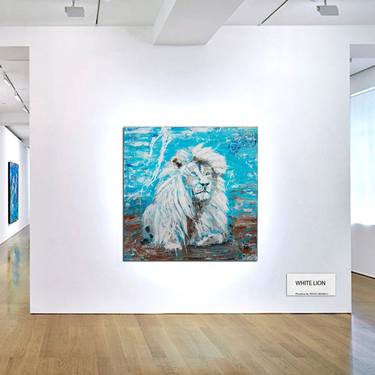 WHITE LION - King of Kings painting- 100 x 100 cm| 39.4" x 39.4" Series Hidden Treasures by Oswin Gesselli thumb