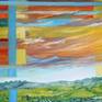 An Oil landscape painting in warm mediterranean colours. The painting is ready to hang.