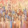 This is an original large cityscape painting (triptych) on 3 panels of mounted canvas, each 22"x28" inches, for a total size of 28"x66" inches.
Sides of the canvas are painted gray.
Protective coat of satin varnish applied.
Wire attached.
The painting is signed on the front and the back and delivered directly from my studio.