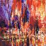 This is an original abstract cityscape painting.
Due to the large size of this canvas, it will be shipped rolled in a tube.
Size: 48" x 60" with 2.5" inches around the canvas for mounting ( 53" x 65" ).
Sides of the canvas are painted.
A protective coat of satin varnish is applied.