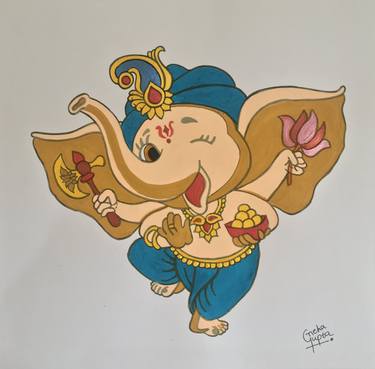 Daily Art #92, Little Ganesha Cartoon Artwork Watercolour Painting thumb