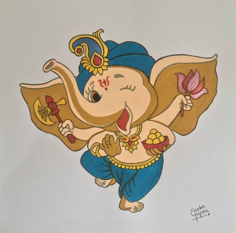 Daily Art #92, Little Ganesha Cartoon Artwork Watercolour Painting Painting  by Neha Gupta | Saatchi Art