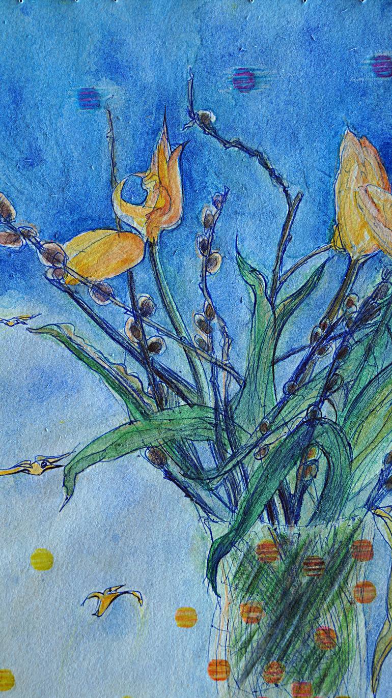Original Art Deco Floral Painting by Remigiusz Dobrowolski