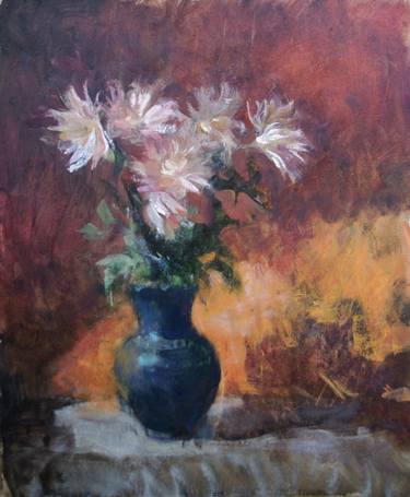 Chrysanthemums in a black jug thumb