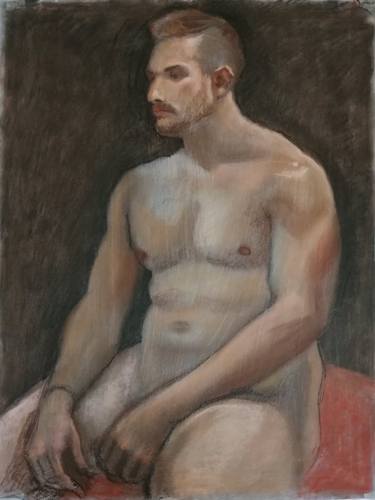 Male Nude In Conte Chalk. thumb
