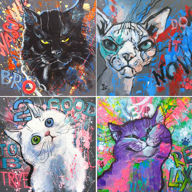 Original Conceptual Cats Painting by Irina Sergeyeva