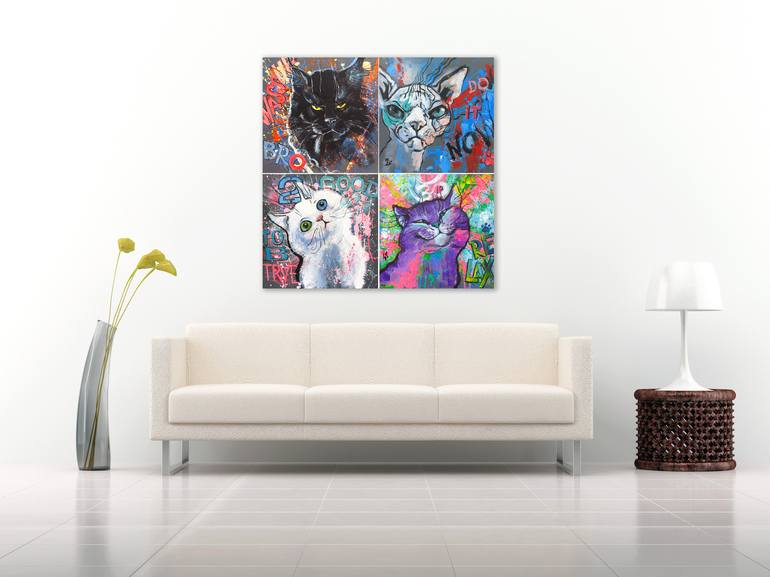 Original Figurative Cats Painting by Irina Sergeyeva