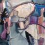 This whimsical painting is in soft shades of grays, pinks and violets. No framing is necessary, it is ready to hang