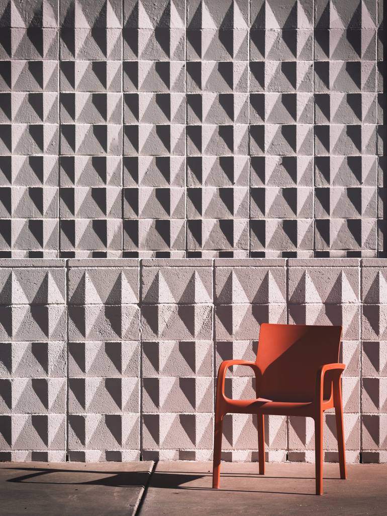 Original Architecture Photography by Jens Ochlich | Modernism Art on Paper | Red Chair And Shadow-Blocks (Large)