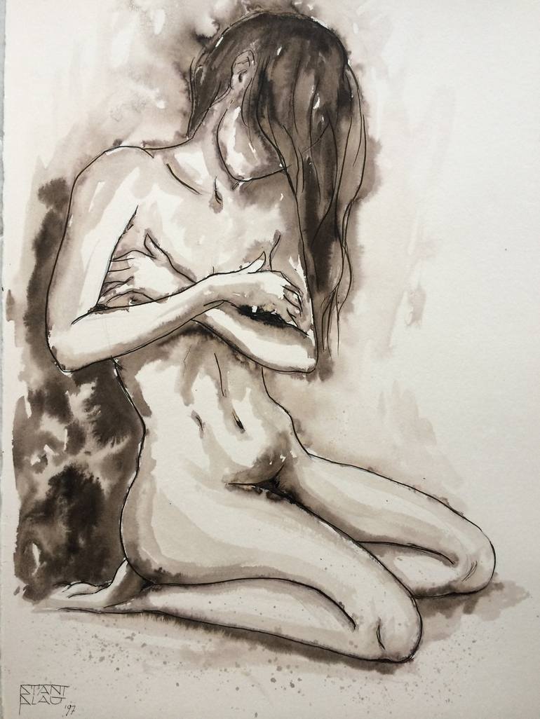 Nude on the beach Drawing by Vincenzo Stanislao | Saatchi Art