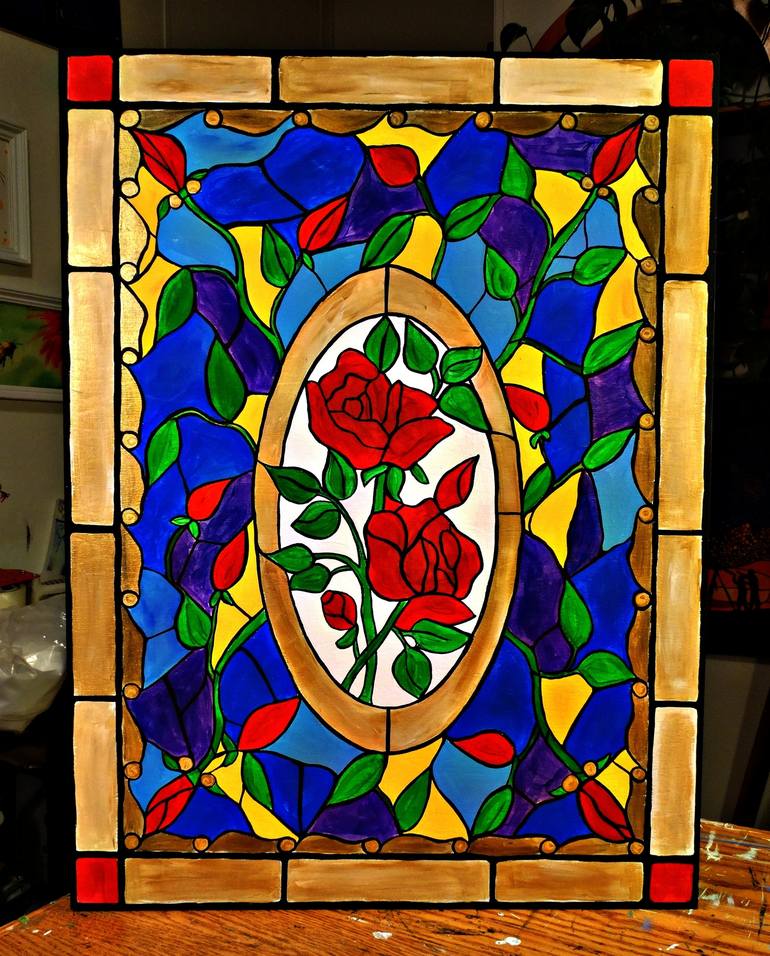 Stained glass Roses Painting by Rachel Olynuk | Saatchi Art