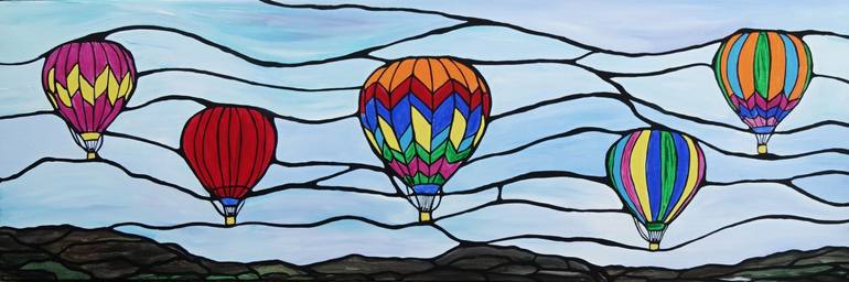 Original Other Painting by Rachel Olynuk | Other Art on Canvas | HOT AIR BALLOONS, RIDING THE CLOUDS