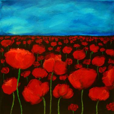 "Field of Red"-Original Acrylic red flower painting thumb