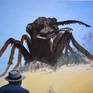 Science fiction landscape painting - retro movie illustration of Them, with giant ant. My inspiration is b-grade Hollywood science fiction movies of the 1950s.  Post-war society was fearful of both scientific inventions such as the atomic bomb, and new political philosophies such as communism.  In Them an atomic test creates giant mutant ants.