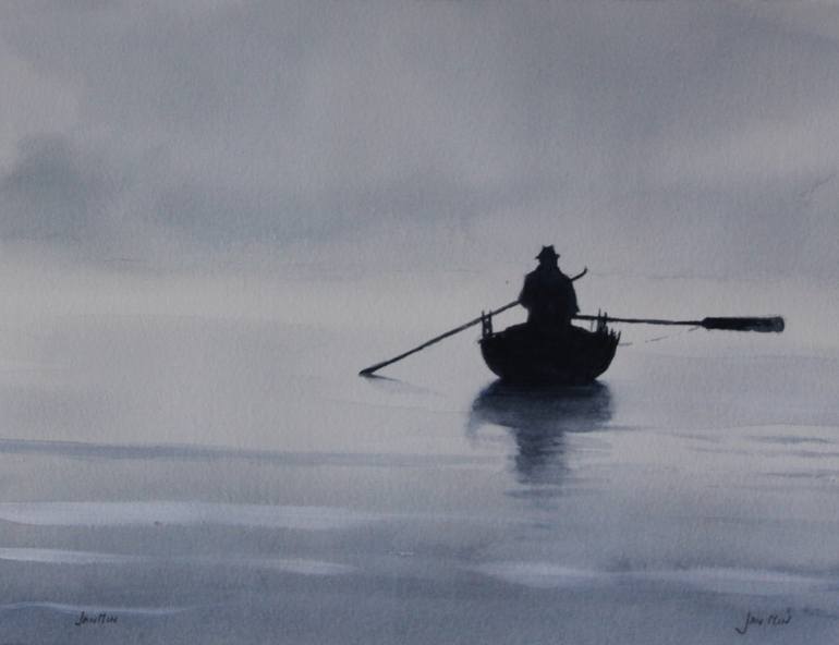 the lonely fisher man Painting by Jan Min Saatchi Art