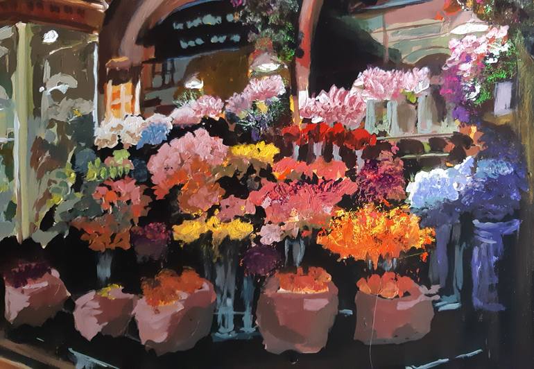 Original Art Deco Floral Painting by Valérie Le Meur