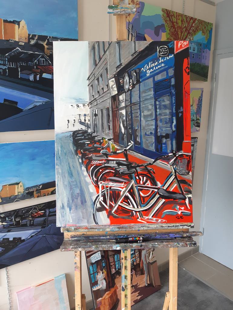 Original Documentary Bicycle Painting by Valérie LE MEUR
