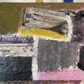 Abstract acrylic and found material on canvas