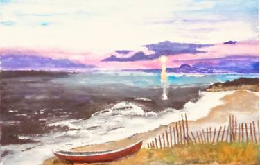 Saatchi Art Artist Dana Wheeler; Paintings, “Red Boat On Ocean Beach At Sunset” #art