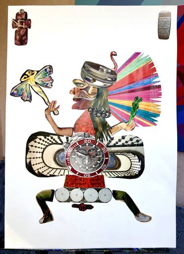 contemporary art collage painting sketch Aztec God of Creation pre-columbian A2 thumb