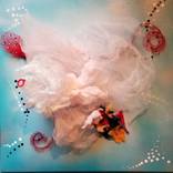 Ocean Transduction Tulle on Canvas Painting Textile Fabric Art by Nikolina Andrea