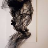 Abstract Painting Textile on Canvas Tulle  Art Midnight Illusion by Nikolina Andrea
