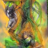 Abstract Textile Art on Canvas Tulle Art Faces of The Forest III by Nikolina Andrea