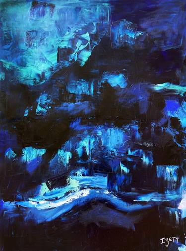 Blue Abstract Canvas oil mixed media 30"x 40" thumb
